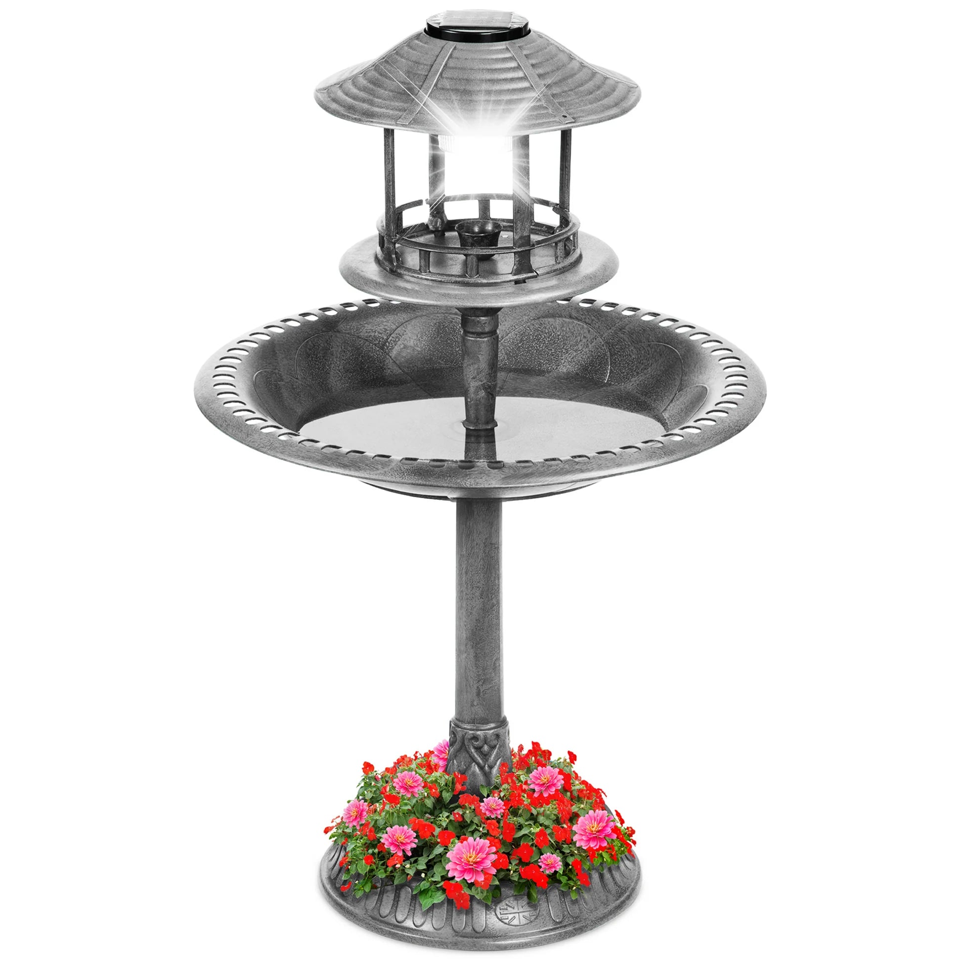 Solar Lighted Outdoor Pedestal Bird Bath