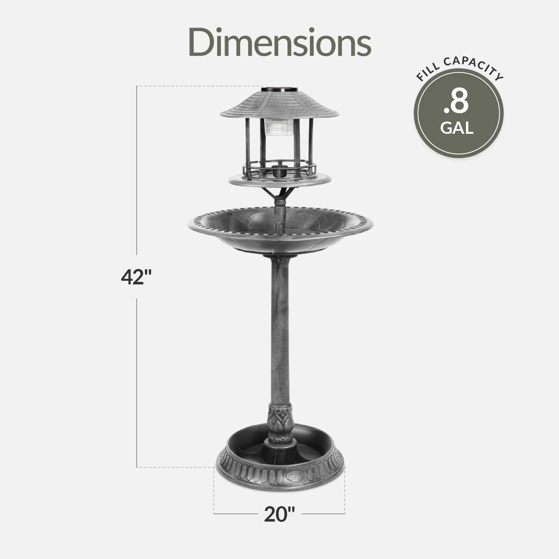 Solar Lighted Outdoor Pedestal Bird Bath
