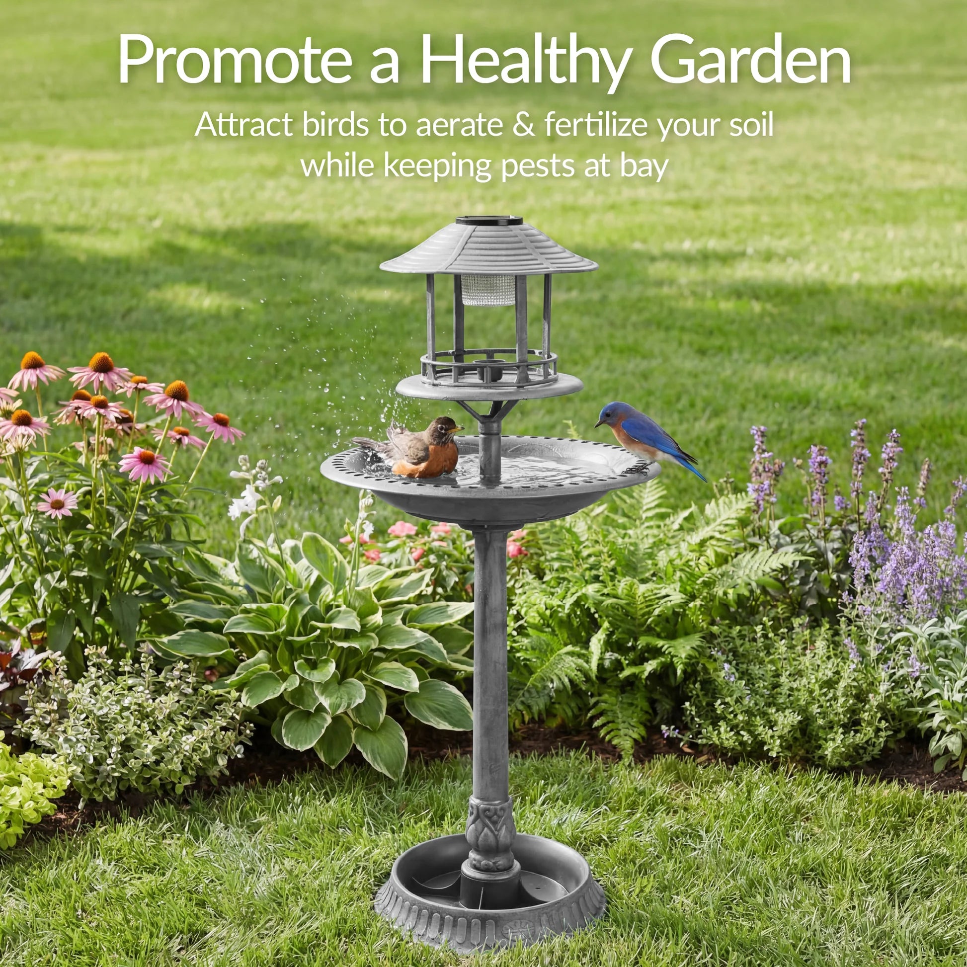 Solar Lighted Outdoor Pedestal Bird Bath